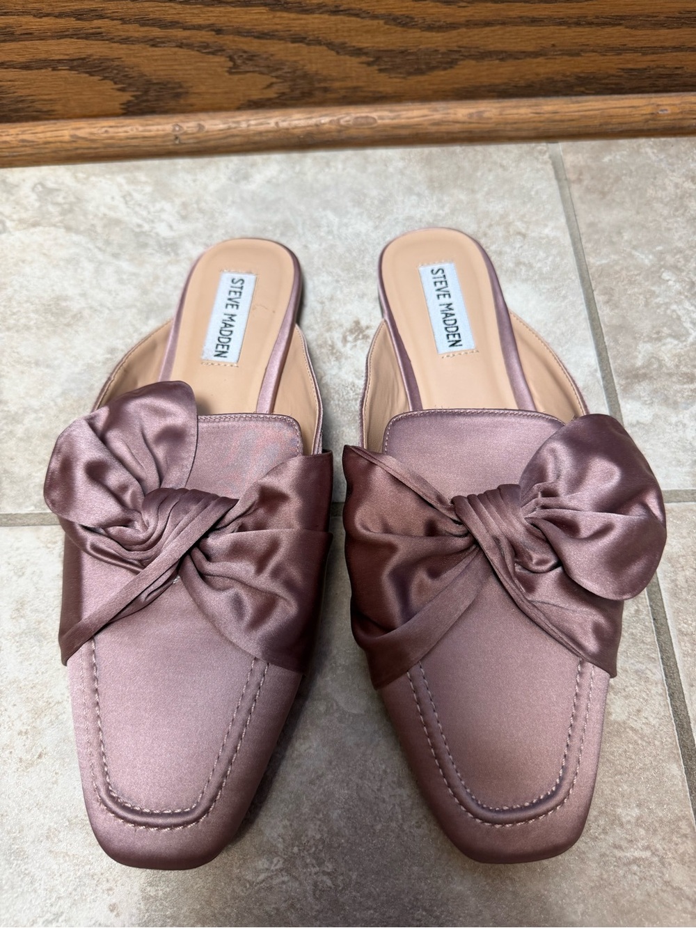 Steve Madden Satin Bow Mules in Mauve, Size 8.5